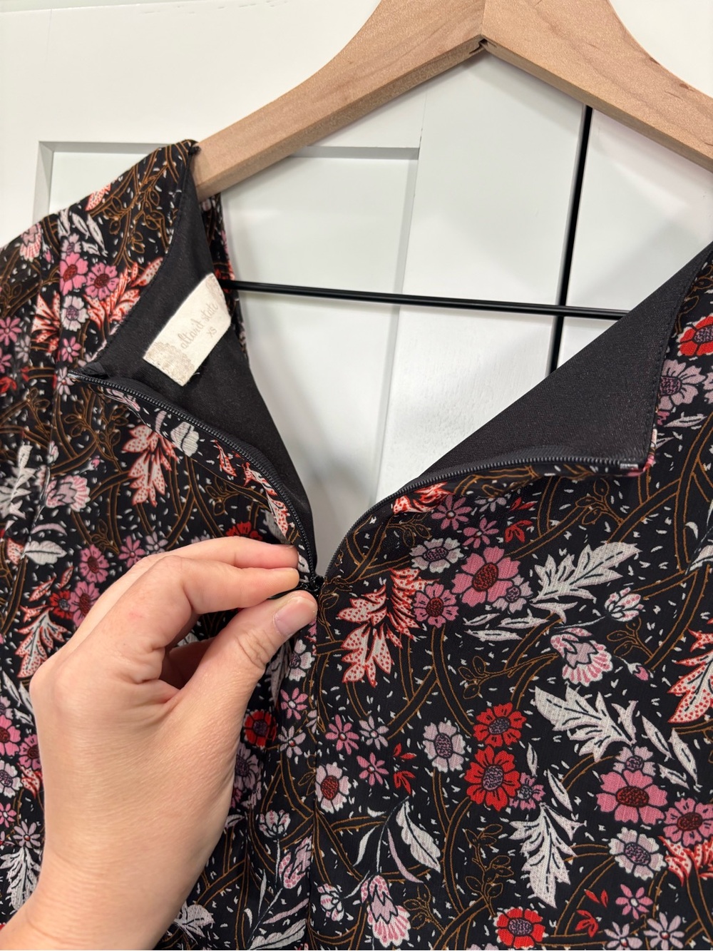 Altar'd State Black Floral V-Neck Mini Dress with Pink and Red Flowers - Picture 6 of 6